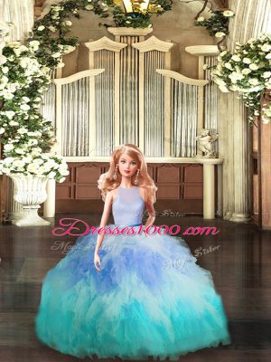 Shining Multi-color Ball Gowns Ruffles Sweet 16 Dresses Backless Tulle Sleeveless Floor Length