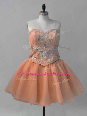 Sumptuous Mini Length Lace Up Homecoming Dresses Orange for Prom and Party with Beading