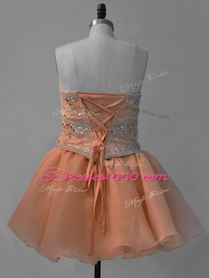 Sumptuous Mini Length Lace Up Homecoming Dresses Orange for Prom and Party with Beading