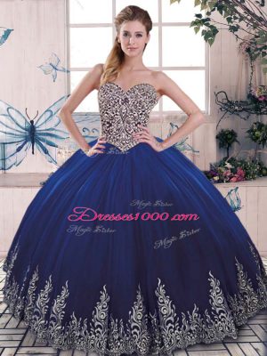 Royal Blue Lace Up Vestidos de Quinceanera Beading and Embroidery Sleeveless Floor Length