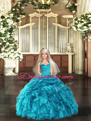 Floor Length Teal Sweet 16 Quinceanera Dress Organza Sleeveless Ruffles and Pick Ups