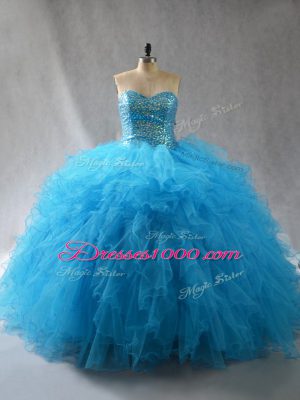 Custom Made Floor Length Baby Blue Sweet 16 Dresses Sweetheart Sleeveless Lace Up