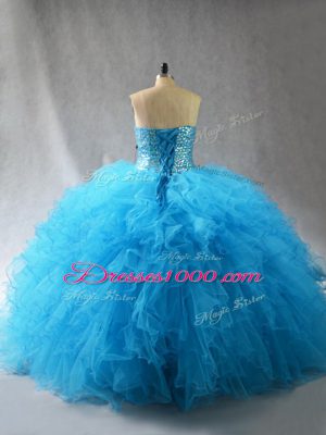 Custom Made Floor Length Baby Blue Sweet 16 Dresses Sweetheart Sleeveless Lace Up