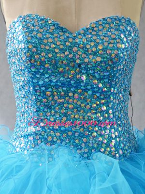 Custom Made Floor Length Baby Blue Sweet 16 Dresses Sweetheart Sleeveless Lace Up