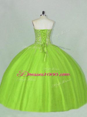 Sleeveless Floor Length Beading Lace Up Quince Ball Gowns with