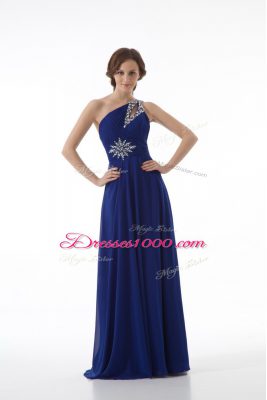 Beautiful Royal Blue Sleeveless Beading Floor Length Prom Gown