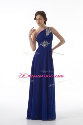 Beautiful Royal Blue Sleeveless Beading Floor Length Prom Gown