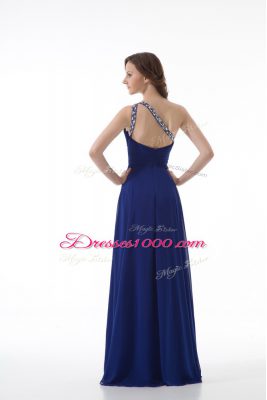 Beautiful Royal Blue Sleeveless Beading Floor Length Prom Gown