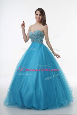 Floor Length Ball Gowns Sleeveless Baby Blue Sweet 16 Dresses Lace Up