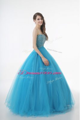 Floor Length Ball Gowns Sleeveless Baby Blue Sweet 16 Dresses Lace Up