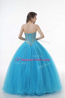 Floor Length Ball Gowns Sleeveless Baby Blue Sweet 16 Dresses Lace Up