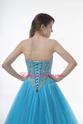 Floor Length Ball Gowns Sleeveless Baby Blue Sweet 16 Dresses Lace Up