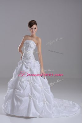 Superior White Sleeveless Beading and Pick Ups Lace Up Wedding Dress