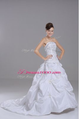 Superior White Sleeveless Beading and Pick Ups Lace Up Wedding Dress