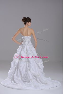 Superior White Sleeveless Beading and Pick Ups Lace Up Wedding Dress