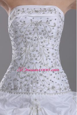 Superior White Sleeveless Beading and Pick Ups Lace Up Wedding Dress