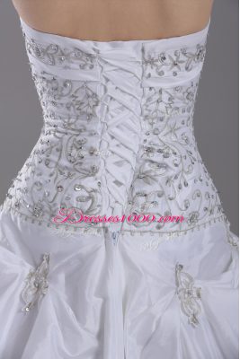 Superior White Sleeveless Beading and Pick Ups Lace Up Wedding Dress