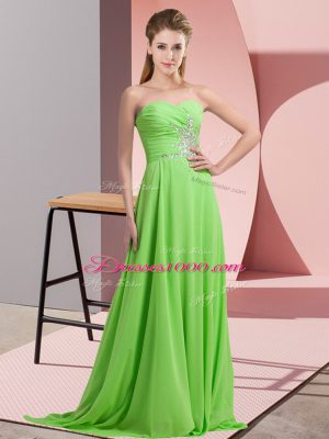 Empire Sweetheart Long Sleeves Chiffon Floor Length Lace Up Beading and Ruching Homecoming Dress