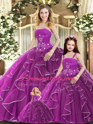 Hot Selling Beading and Ruffles Quinceanera Dresses Purple Lace Up Sleeveless Floor Length
