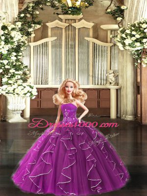 Hot Selling Beading and Ruffles Quinceanera Dresses Purple Lace Up Sleeveless Floor Length