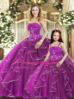 Hot Selling Beading and Ruffles Quinceanera Dresses Purple Lace Up Sleeveless Floor Length