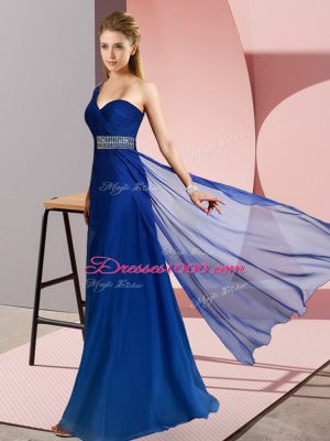 Luxurious Beading Prom Gown Blue Criss Cross Sleeveless Brush Train