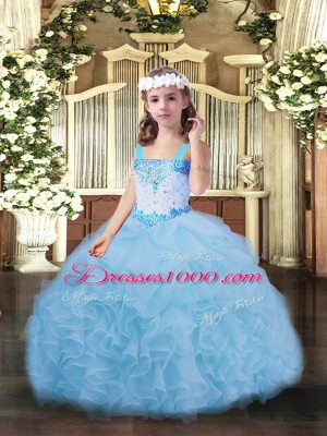 Blue Sleeveless Organza Lace Up Little Girls Pageant Dress Wholesale