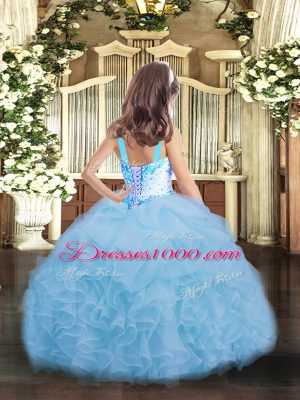 Blue Sleeveless Organza Lace Up Little Girls Pageant Dress Wholesale