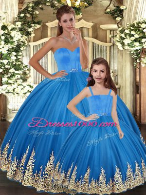 Exquisite Tulle Sleeveless Floor Length Quinceanera Gowns and Embroidery