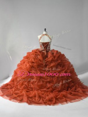 Top Selling Organza Sleeveless Sweet 16 Dress Court Train and Beading and Pick Ups