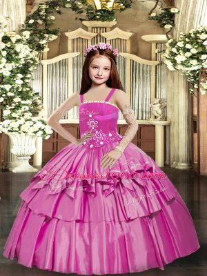 Ball Gowns Pageant Dress for Girls Lilac Straps Taffeta Sleeveless Floor Length Lace Up