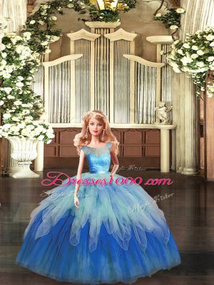 Sophisticated Ball Gowns Quince Ball Gowns Multi-color Scoop Tulle Sleeveless Floor Length Backless