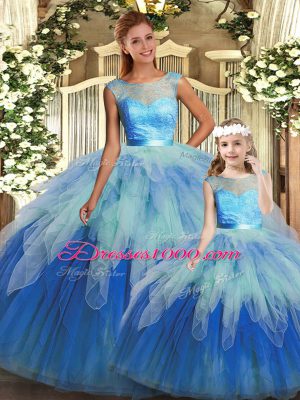 Sophisticated Ball Gowns Quince Ball Gowns Multi-color Scoop Tulle Sleeveless Floor Length Backless