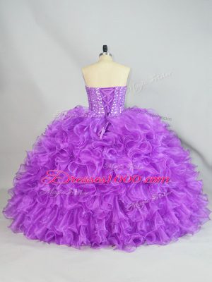 Sumptuous Beading and Ruffles Sweet 16 Dress Purple Lace Up Sleeveless Floor Length
