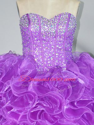 Sumptuous Beading and Ruffles Sweet 16 Dress Purple Lace Up Sleeveless Floor Length