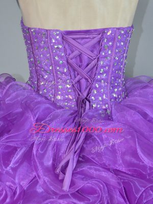 Sumptuous Beading and Ruffles Sweet 16 Dress Purple Lace Up Sleeveless Floor Length