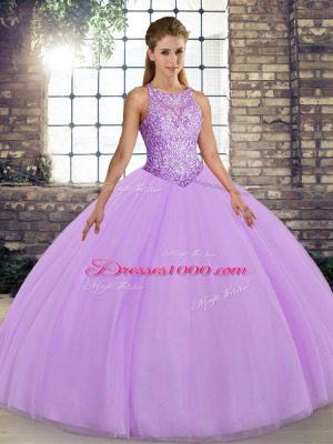 Colorful Lavender Tulle Lace Up Quinceanera Dress Sleeveless Floor Length Embroidery