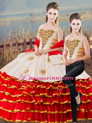Colorful Appliques and Ruffled Layers Quinceanera Dresses White And Red Lace Up Sleeveless Floor Length
