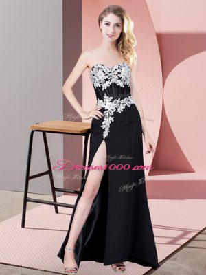 Flare Black Sleeveless Floor Length Lace and Appliques Zipper Celebrity Evening Dresses