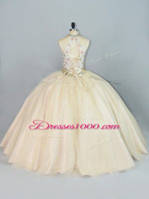 Fashion Floor Length Ball Gowns Sleeveless Champagne Quinceanera Gown Lace Up