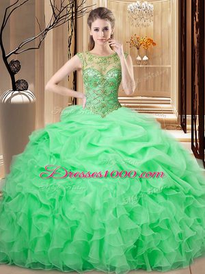 Traditional Ball Gowns Beading and Ruffles and Pick Ups Ball Gown Prom Dress Lace Up Organza Sleeveless Floor Length