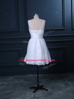 Sexy Lace Up Wedding Gowns White for Wedding Party with Beading and Lace