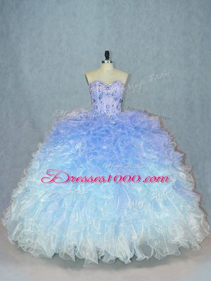 Organza Sweetheart Sleeveless Lace Up Beading and Ruffles Quinceanera Gown in Multi-color