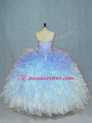 Organza Sweetheart Sleeveless Lace Up Beading and Ruffles Quinceanera Gown in Multi-color