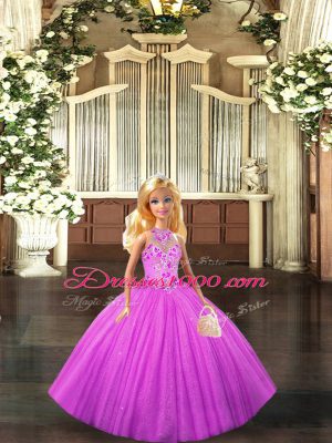 Sumptuous Halter Top Sleeveless Ball Gown Prom Dress Floor Length Embroidery Lilac Tulle