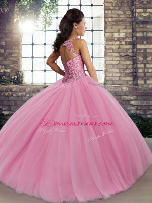 Ball Gowns 15 Quinceanera Dress Peach Scoop Tulle Sleeveless Floor Length Lace Up