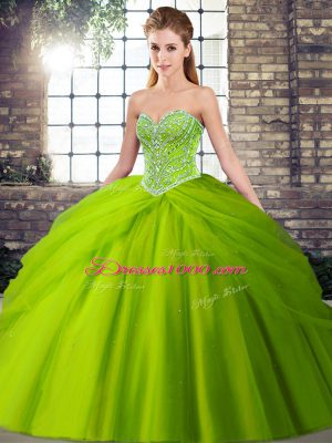 Inexpensive Ball Gowns Beading and Pick Ups Vestidos de Quinceanera Lace Up Tulle Sleeveless