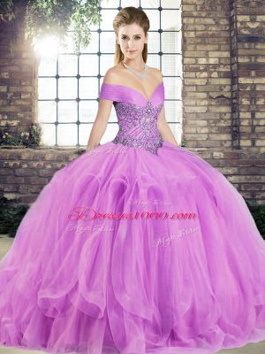 Floor Length Ball Gowns Sleeveless Lilac Sweet 16 Quinceanera Dress Lace Up