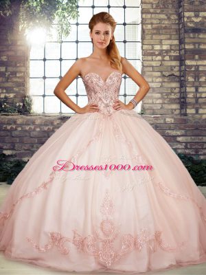 Dazzling Floor Length Pink Sweet 16 Quinceanera Dress Sweetheart Sleeveless Lace Up