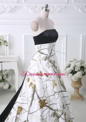 Gorgeous Multi-color Strapless Lace Up Pattern Wedding Dresses Brush Train Sleeveless